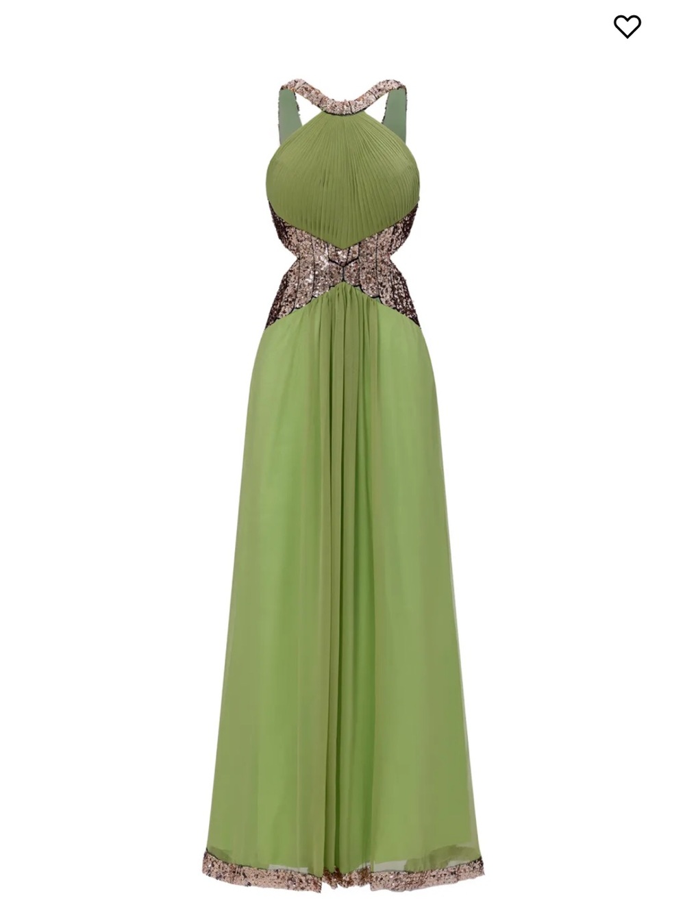 Olive Green Halter Evening Gown with Sequin Accents